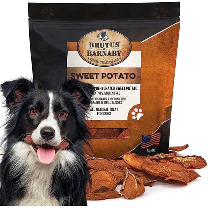 Sweet Potato Dog Treats - USA Grown - Brutus & Barnaby Single Ingredient Dehydrated Sweet Potato Slices, Thick Cut Chews, Grain & Gluten Free, High Fiber, Healthy Training Treats for Puppies & Senior Dogs, Picky Eaters & Sensitive Stomachs