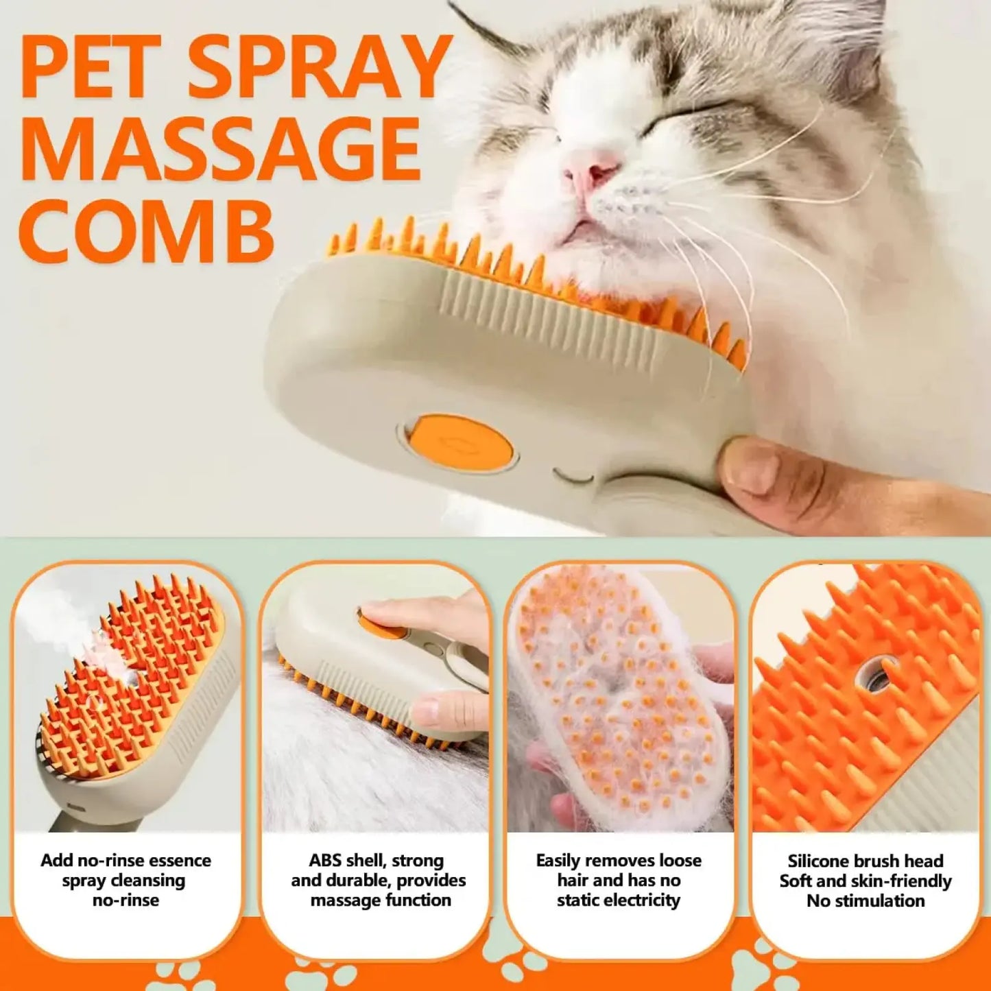 Cepillo Con Spray De Vapor 3 En 1 Para Mascotas: Adiós Al Pelo Volando, Deslanador Y Masajeador