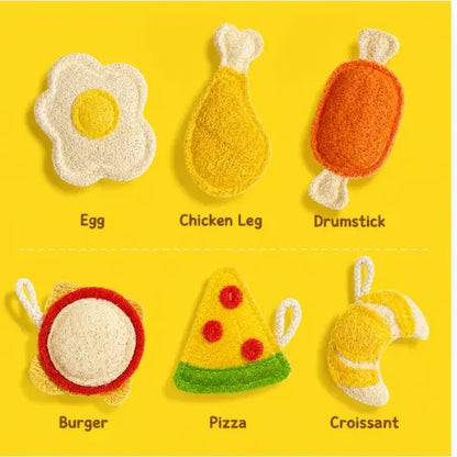 3 Pack Chicken Series Loofah Chew Toys for Cats & Dogs, Chicken Leg Bone Drumstick Egg Natural Plant Fiber Pet Toy with Catnip & Silvervine, Antibacterial Molar Teeth Cleaning Interactive Toy, Non-Toxic Biodegradable