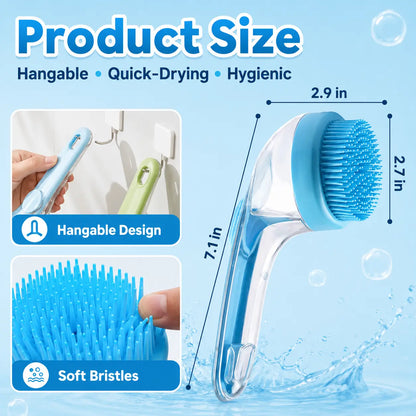 Pet Bath Brush with Shampoo Dispenser for Dogs & Cats, Ergonomic Handle, Gentle Massage Grooming Tool, Easy to Use, Essential Dog Bath Supply
