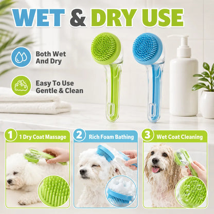 Pet Bath Brush with Shampoo Dispenser for Dogs & Cats, Ergonomic Handle, Gentle Massage Grooming Tool, Easy to Use, Essential Dog Bath Supply