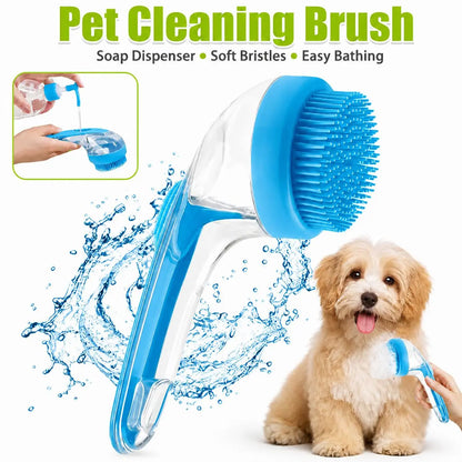 Pet Bath Brush with Shampoo Dispenser for Dogs & Cats, Ergonomic Handle, Gentle Massage Grooming Tool, Easy to Use, Essential Dog Bath Supply