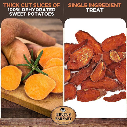 Sweet Potato Dog Treats - USA Grown - Brutus & Barnaby Single Ingredient Dehydrated Sweet Potato Slices, Thick Cut Chews, Grain & Gluten Free, High Fiber, Healthy Training Treats for Puppies & Senior Dogs, Picky Eaters & Sensitive Stomachs