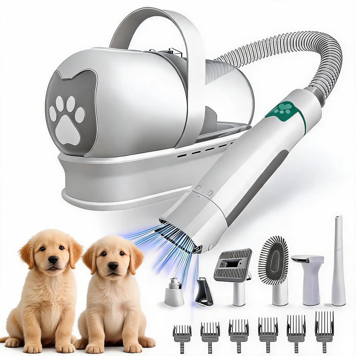 All-In-One Pet Hair Vacuum & Clipper System, 7-Piece Grooming & Nail Care Kit for Cats & Dogs - Anti-Shedding Tool Set for Shiny Tangle-Free Coat