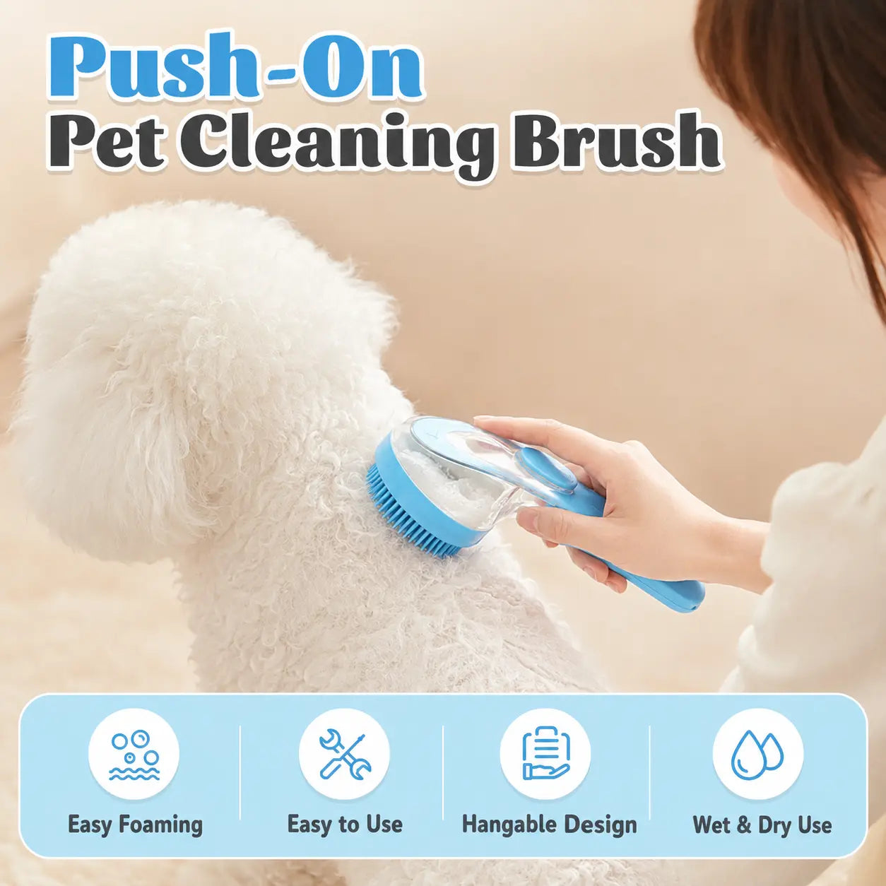 Pet Bath Brush with Shampoo Dispenser for Dogs & Cats, Ergonomic Handle, Gentle Massage Grooming Tool, Easy to Use, Essential Dog Bath Supply