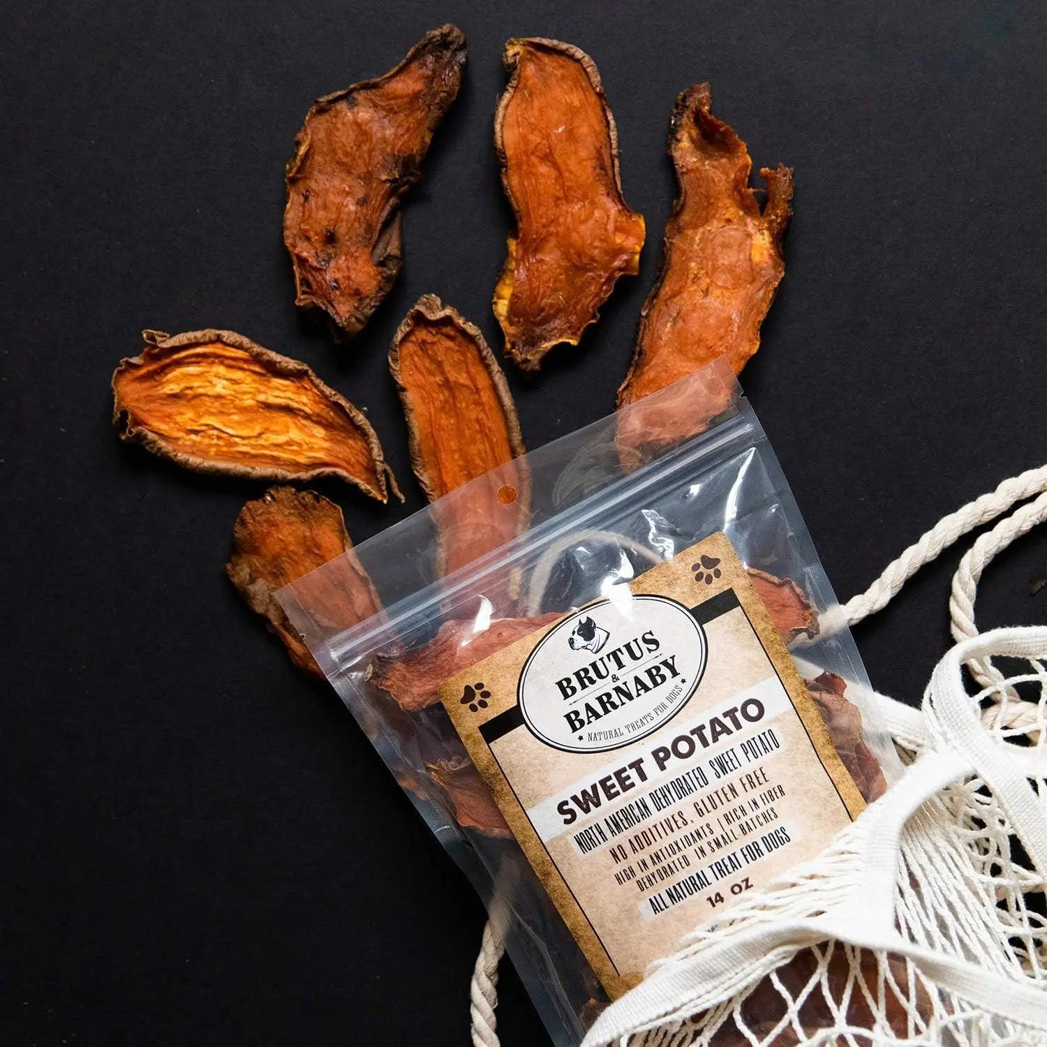 Sweet Potato Dog Treats - USA Grown - Brutus & Barnaby Single Ingredient Dehydrated Sweet Potato Slices, Thick Cut Chews, Grain & Gluten Free, High Fiber, Healthy Training Treats for Puppies & Senior Dogs, Picky Eaters & Sensitive Stomachs