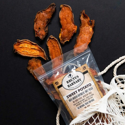 Sweet Potato Dog Treats - USA Grown - Brutus & Barnaby Single Ingredient Dehydrated Sweet Potato Slices, Thick Cut Chews, Grain & Gluten Free, High Fiber, Healthy Training Treats for Puppies & Senior Dogs, Picky Eaters & Sensitive Stomachs