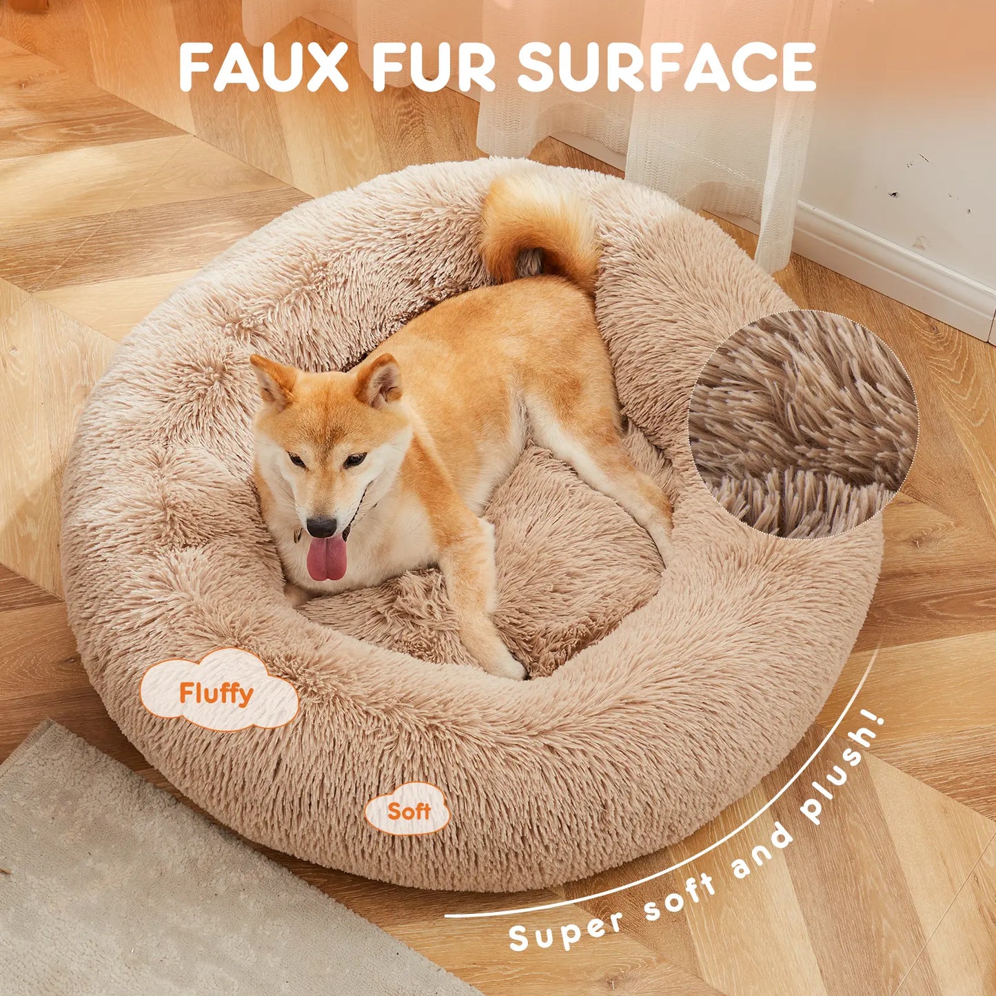 Sweetcrispy Official Soothing Donut Pet Bed for Cats & Pups | Machine-Washable Cozy Nest | Plush Waterproof Faux Fur | Non-Slip Base for Small Breeds