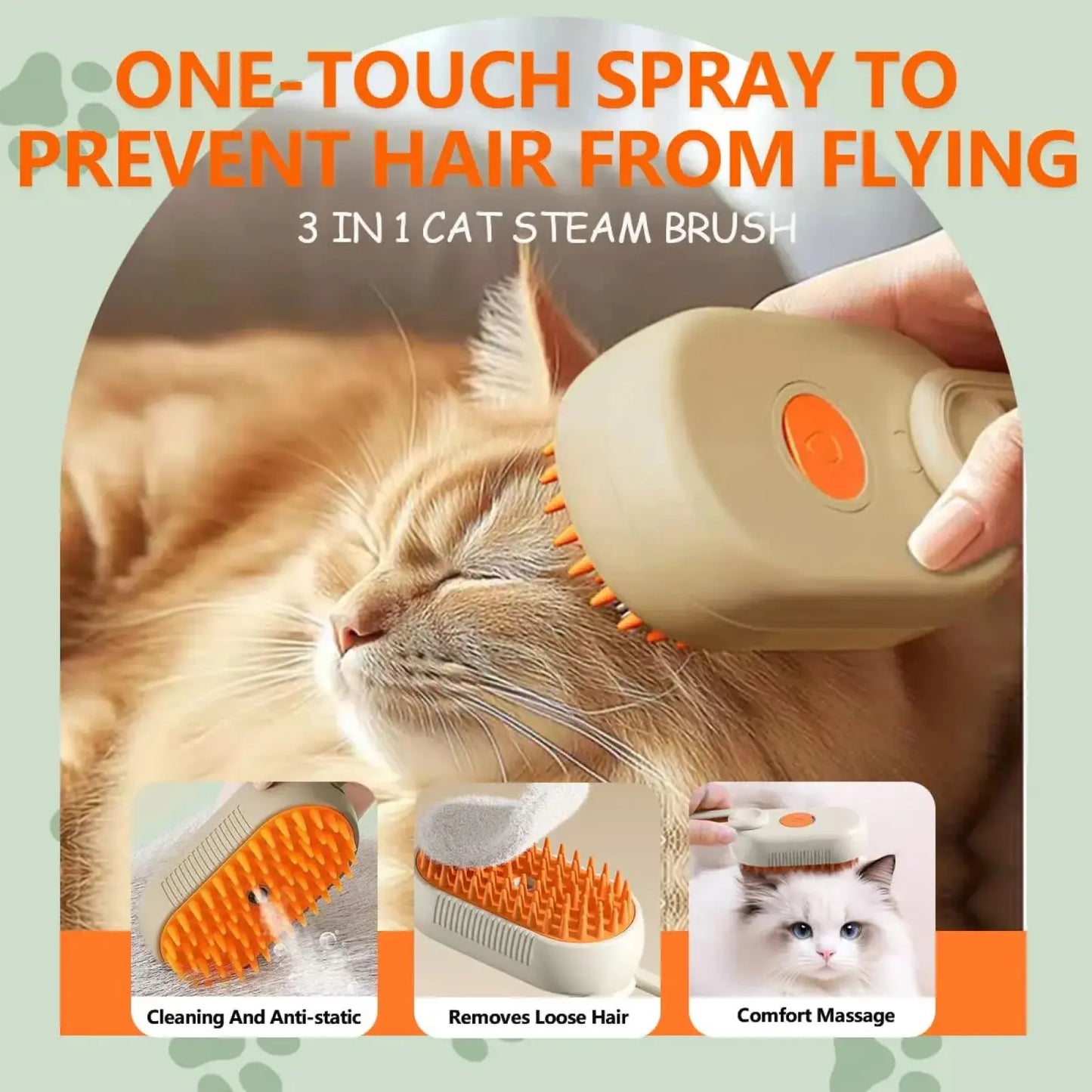 Cepillo Con Spray De Vapor 3 En 1 Para Mascotas: Adiós Al Pelo Volando, Deslanador Y Masajeador