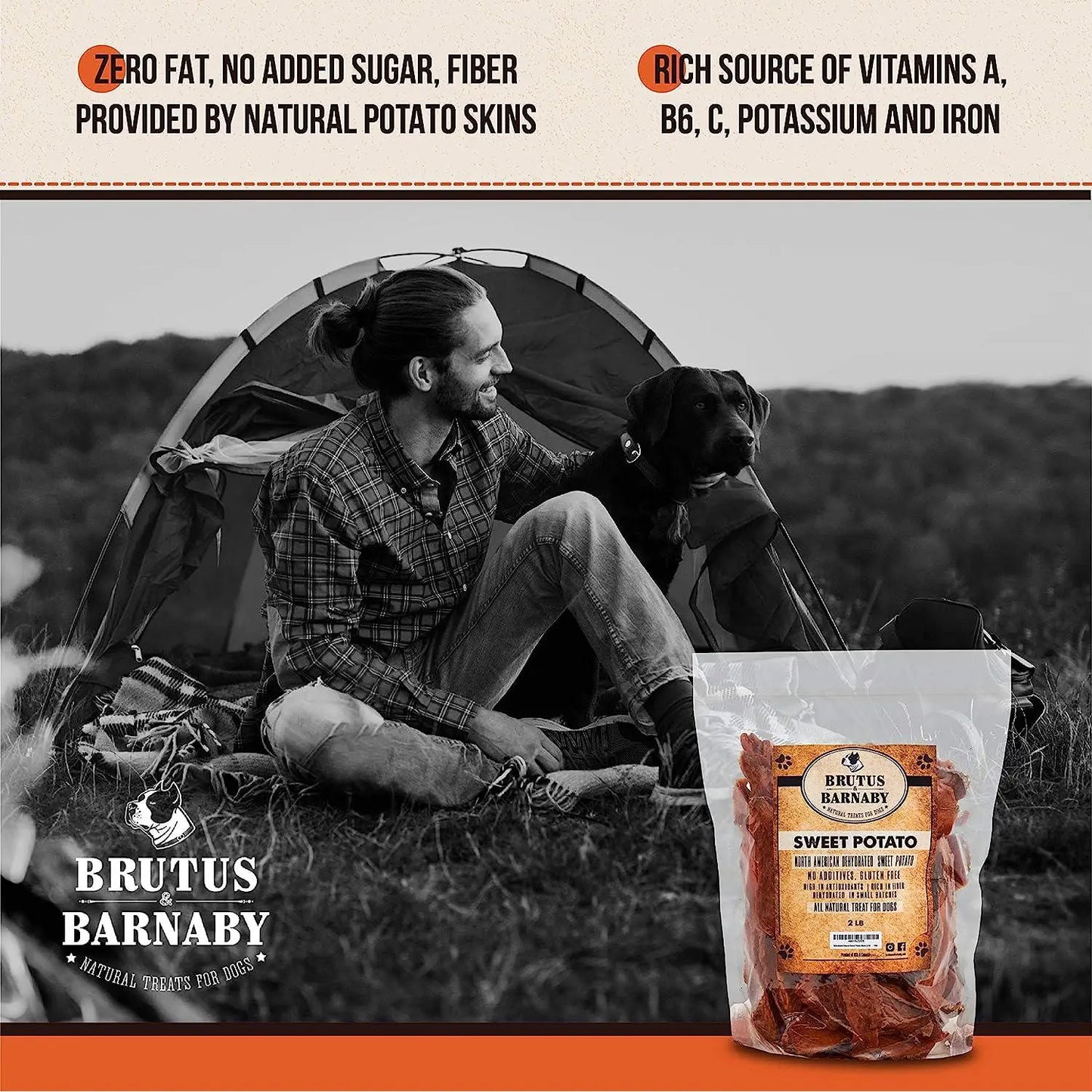 Sweet Potato Dog Treats - USA Grown - Brutus & Barnaby Single Ingredient Dehydrated Sweet Potato Slices, Thick Cut Chews, Grain & Gluten Free, High Fiber, Healthy Training Treats for Puppies & Senior Dogs, Picky Eaters & Sensitive Stomachs
