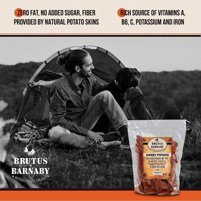 Sweet Potato Dog Treats - USA Grown - Brutus & Barnaby Single Ingredient Dehydrated Sweet Potato Slices, Thick Cut Chews, Grain & Gluten Free, High Fiber, Healthy Training Treats for Puppies & Senior Dogs, Picky Eaters & Sensitive Stomachs