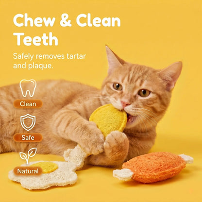 3 Pack Chicken Series Loofah Chew Toys for Cats & Dogs, Chicken Leg Bone Drumstick Egg Natural Plant Fiber Pet Toy with Catnip & Silvervine, Antibacterial Molar Teeth Cleaning Interactive Toy, Non-Toxic Biodegradable