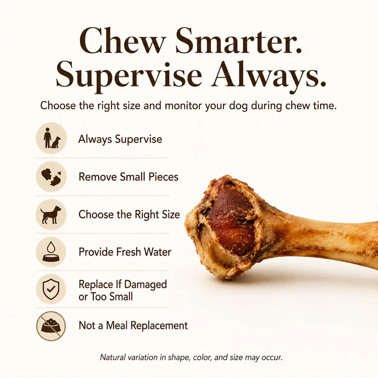 Natural Beef Bone Dog Chew for Medium & Large Dogs, Long-Lasting Single Ingredient Bone Chew to Keep Dogs Busy