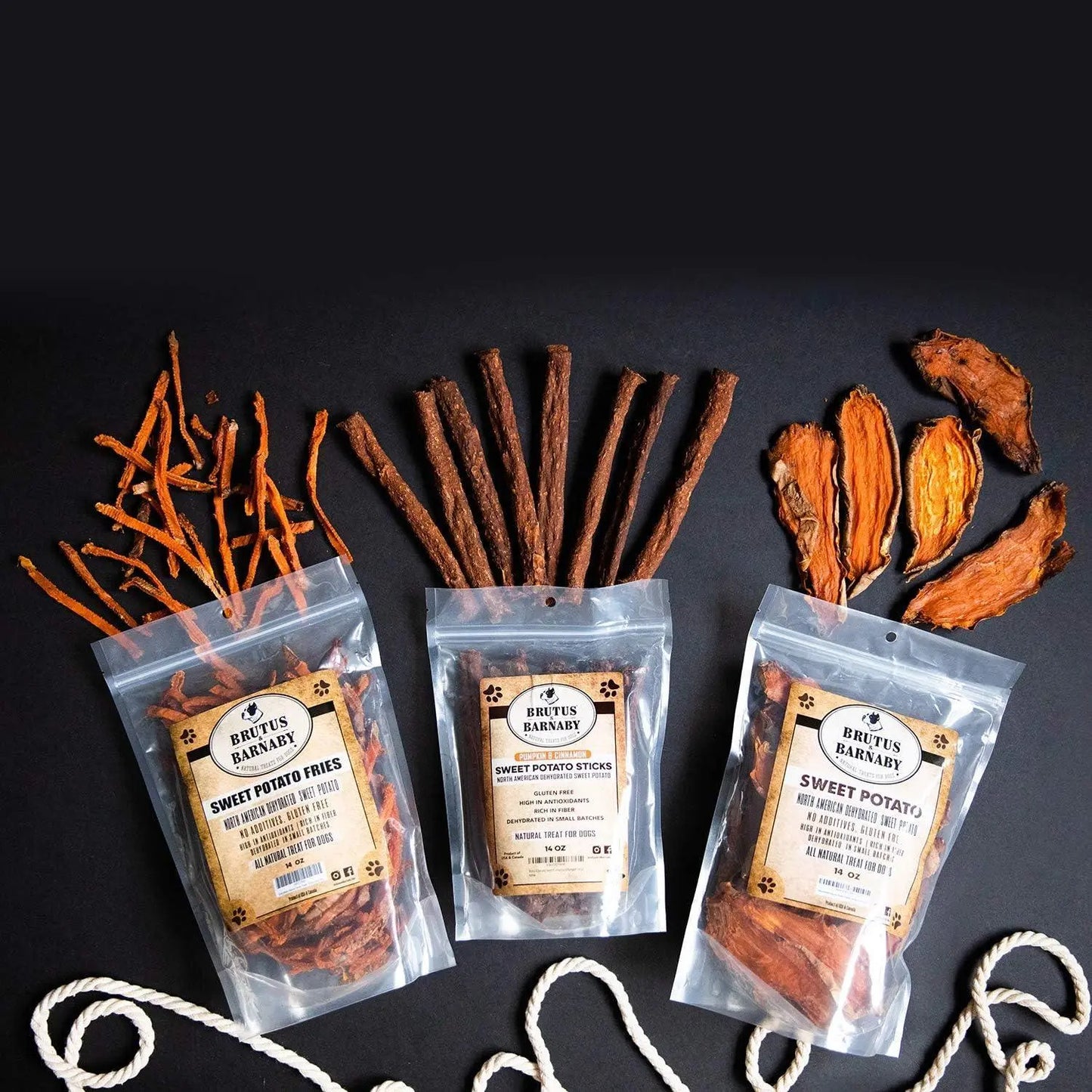 Sweet Potato Dog Treats - USA Grown - Brutus & Barnaby Single Ingredient Dehydrated Sweet Potato Slices, Thick Cut Chews, Grain & Gluten Free, High Fiber, Healthy Training Treats for Puppies & Senior Dogs, Picky Eaters & Sensitive Stomachs