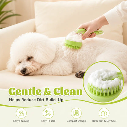 Pet Bath Brush with Shampoo Dispenser for Dogs & Cats, Ergonomic Handle, Gentle Massage Grooming Tool, Easy to Use, Essential Dog Bath Supply