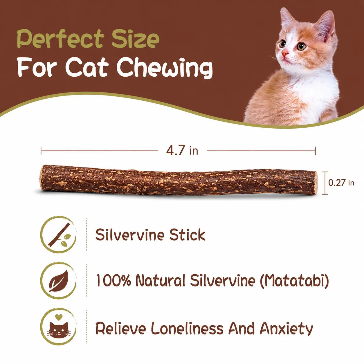 Natural Silvervine Cat Chew Sticks – 2 Packs (20 Sticks) Natural Matatabi Chew Toys for Cats & Kittens, Dental Care, Teeth Cleaning, Calm Anxiety, Aggressive Chewer Toy, Interactive Play Toys Chewtoy