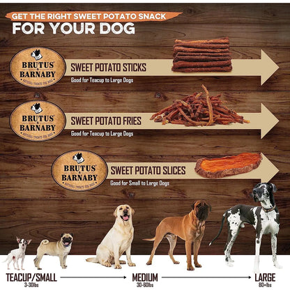 Sweet Potato Dog Treats - USA Grown - Brutus & Barnaby Single Ingredient Dehydrated Sweet Potato Slices, Thick Cut Chews, Grain & Gluten Free, High Fiber, Healthy Training Treats for Puppies & Senior Dogs, Picky Eaters & Sensitive Stomachs