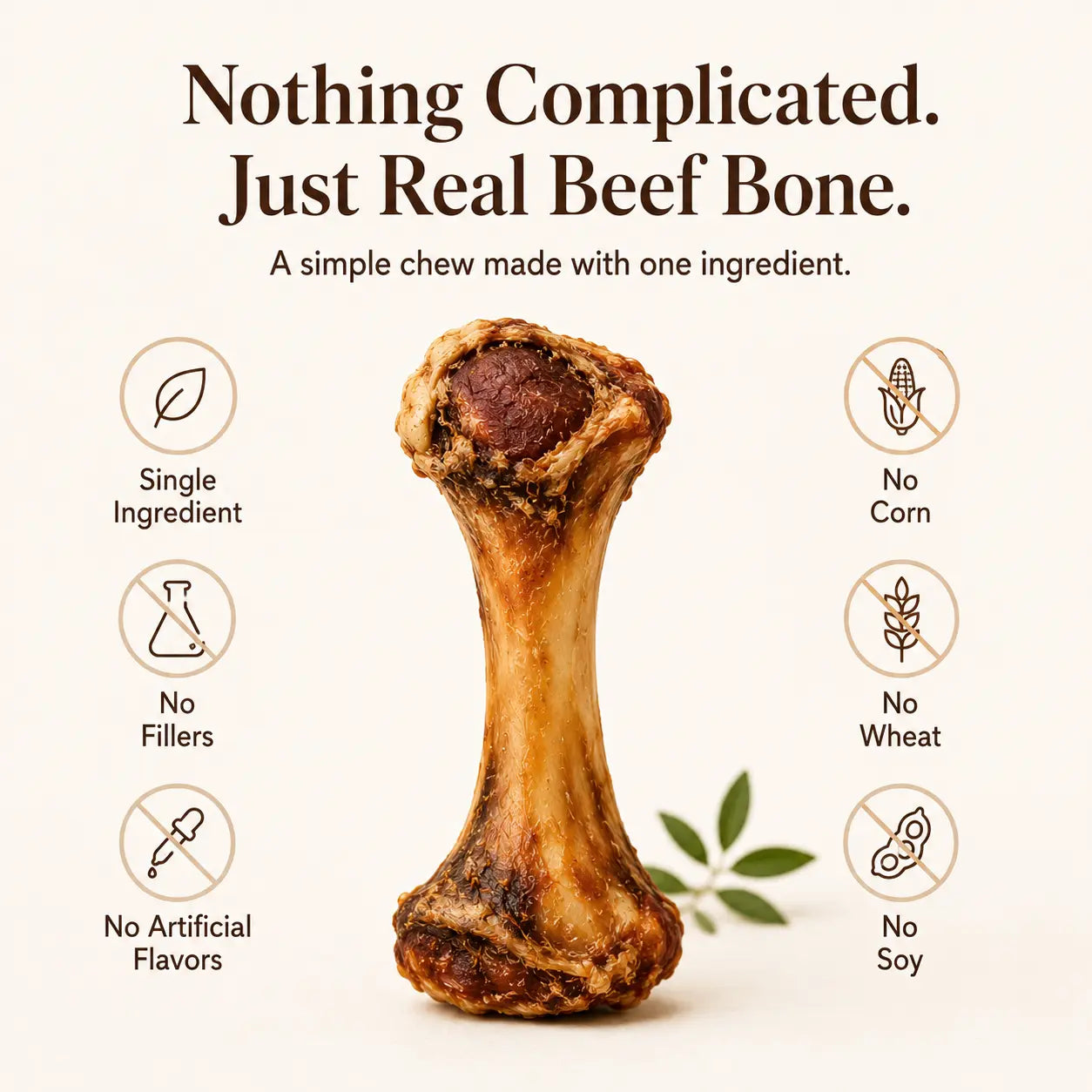 Natural Beef Bone Dog Chew for Medium & Large Dogs, Long-Lasting Single Ingredient Bone Chew to Keep Dogs Busy