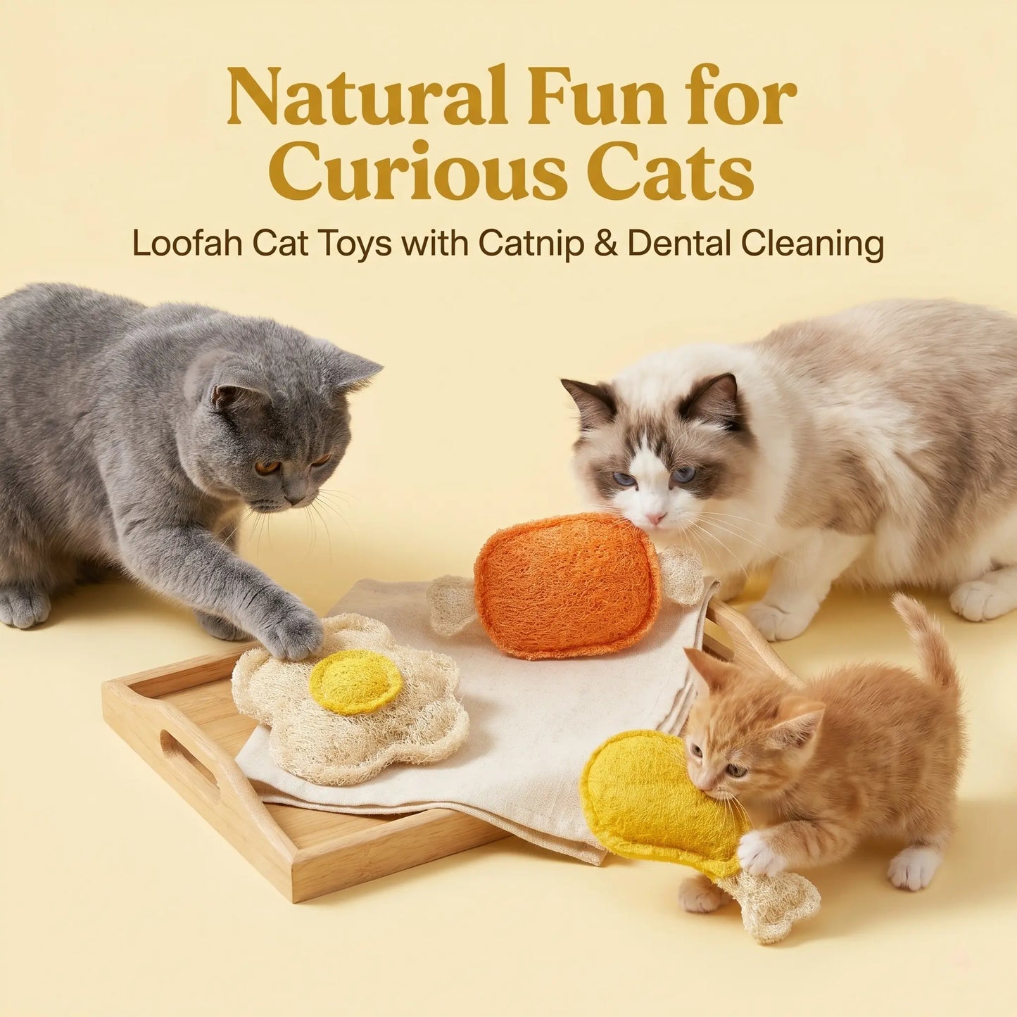3 Pack Chicken Series Loofah Chew Toys for Cats & Dogs, Chicken Leg Bone Drumstick Egg Natural Plant Fiber Pet Toy with Catnip & Silvervine, Antibacterial Molar Teeth Cleaning Interactive Toy, Non-Toxic Biodegradable