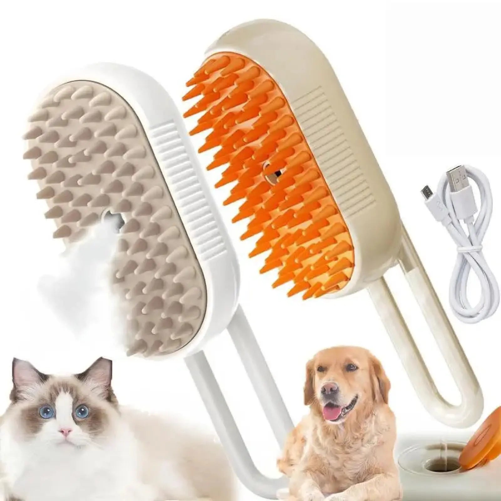 Cepillo Con Spray De Vapor 3 En 1 Para Mascotas: Adiós Al Pelo Volando, Deslanador Y Masajeador